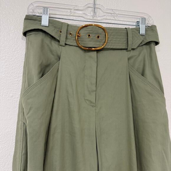 Veronica Beard Rimini Belted Pleated Linen Wide Leg Trouser Pants Sage Green 4 - Picture 2 of 9